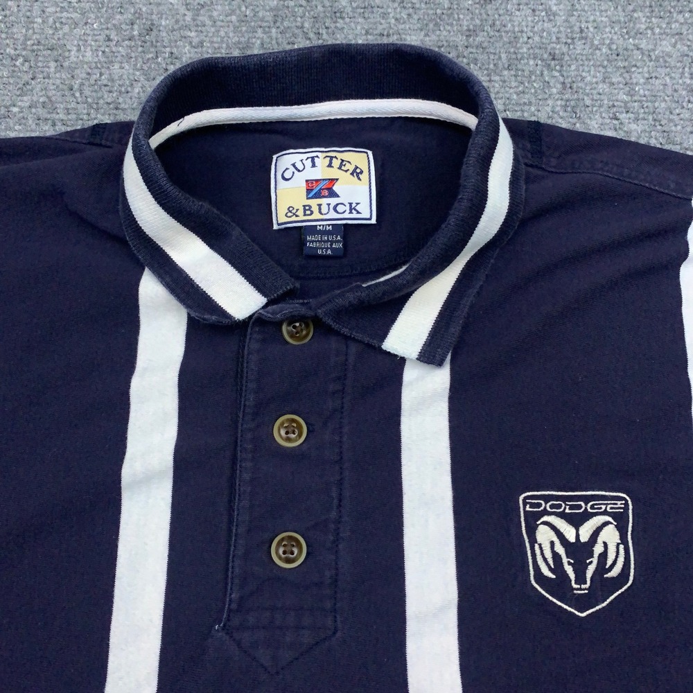 Vintage Dodge RAM Polo Shirt Men's Medium Vertical Stripe Cutter & Buck USA Made